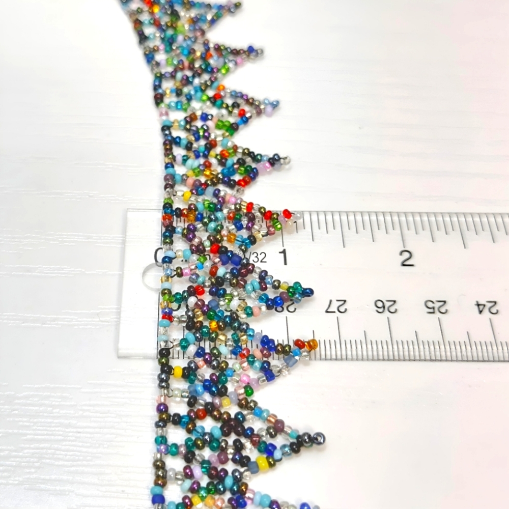 Handcrafted Glass Seed Bead Collar Necklace Rainbow Lace Sunburst Pattern 16" - Picture 3 of 10